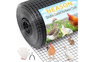 HEASON 48'' x 50' 1/2inch Hardware Cloth 19 Gauge Black PVC Coated Wire Fencing Galvanized Welding Garden Fence Roll Square Mesh Chicken Rabbit Snake Cage Heavy Duty Welding Fencing