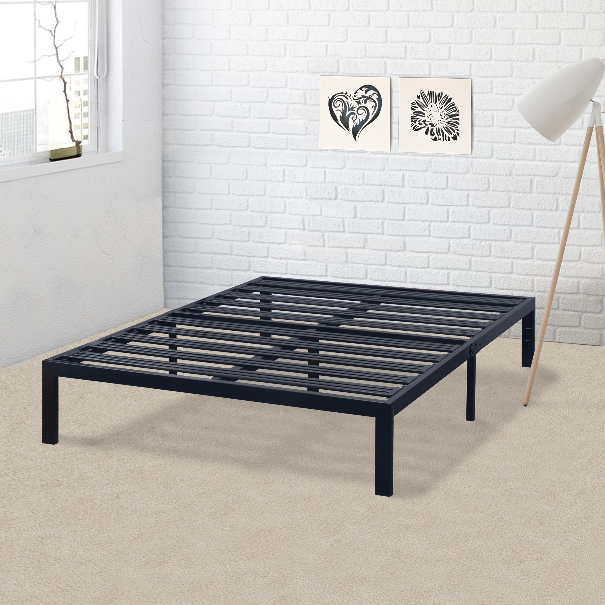 Queen Best Price Mattress Bed Frame - 14 Inch Metal Platform Beds [Model E] w/ Steel Slat Support (No Box Spring Needed), Black