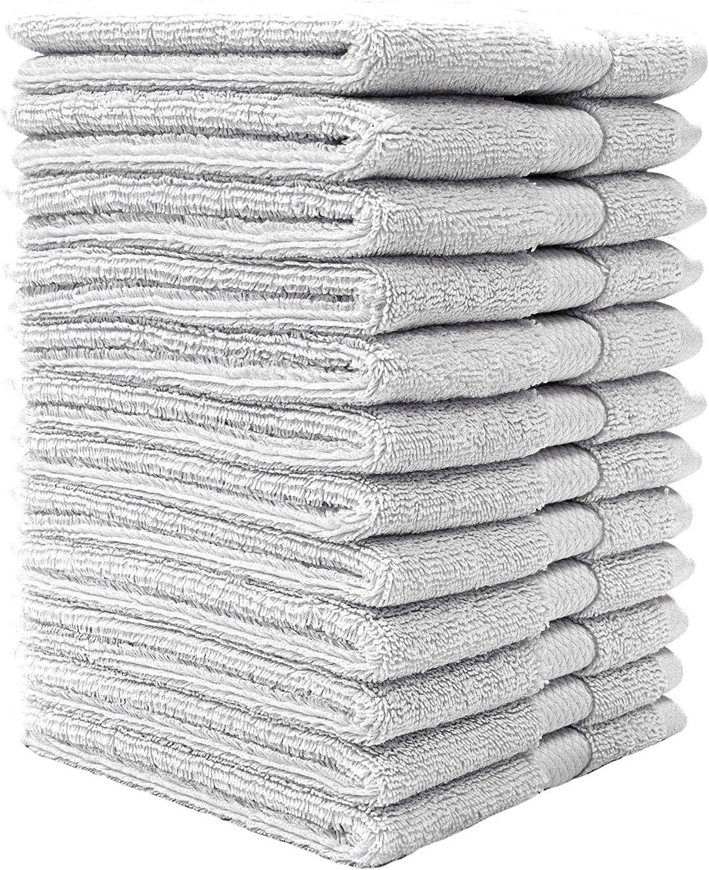Bumble Luxury Wash Cloth Set of 12 / 12” x 12” Premium Wash Cloth / Ultra Soft, Highly Absorbent 800 GSM Heavy Weight Combed Cotton (Light Grey, 12 Pack Washcloths)