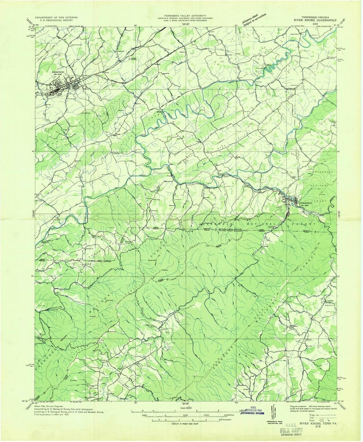 1935 River Knobs, VA - Virginia - USGS Historical Topographic Map : 44in x 55in
