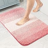 Walensee Bathroom Rug Non Slip Bath Mat (16 x 24, Ombre Pink) Water Absorbent Soft Microfiber Shaggy Mat Machine Washable Thick Plush Rug for Shower
