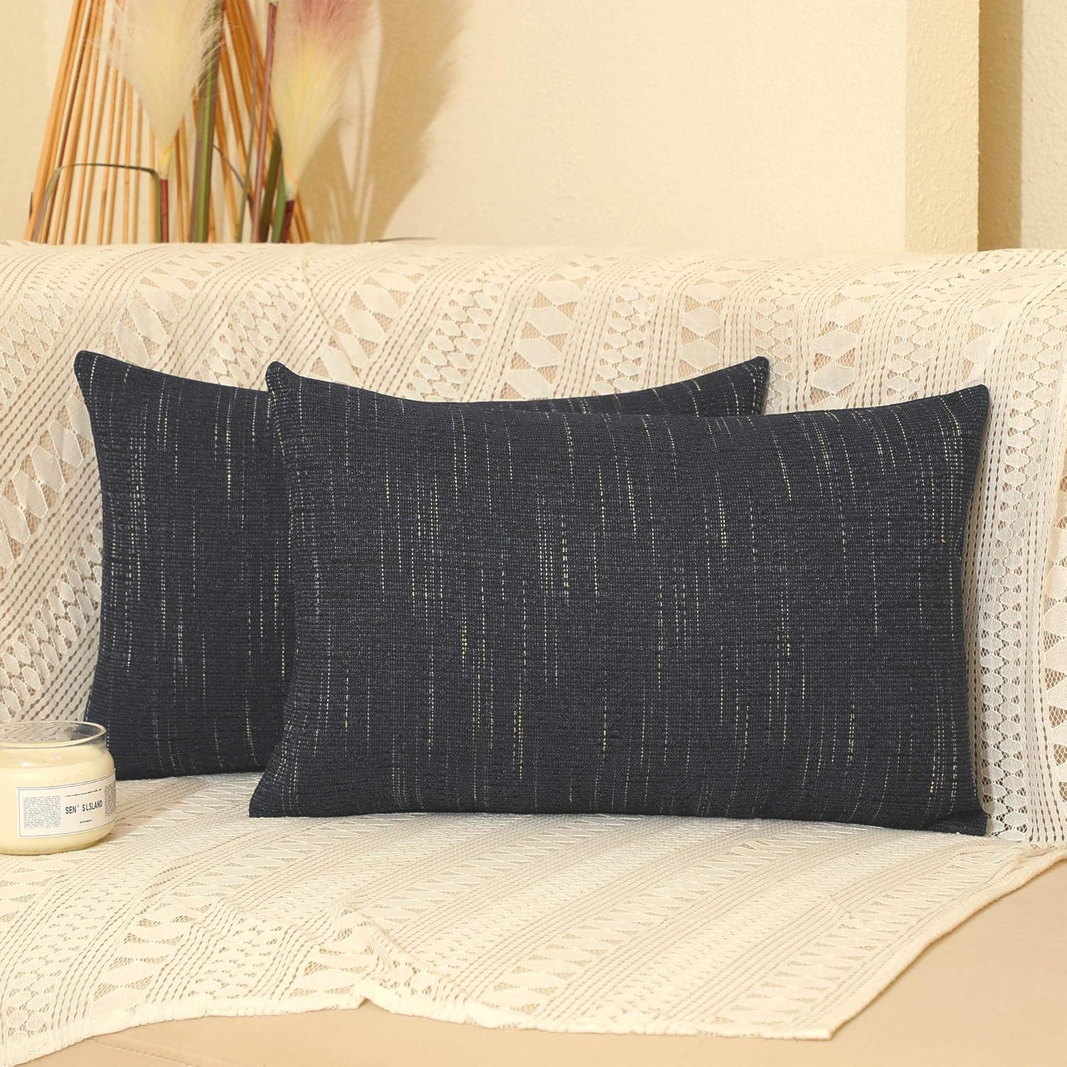 DULCE DOM Charcoal Grey Premium Throw Pillow Covers, with Yellow Textured Contrast Lines for