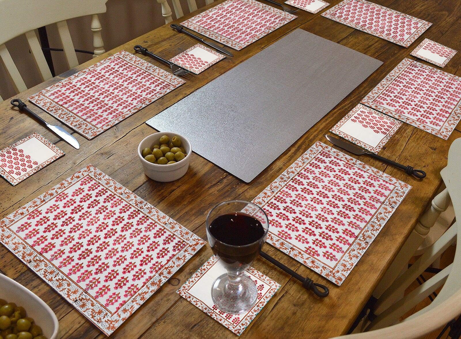 Daintree Cotton Jaipuri Hand Block Floral Printed Table Mats with Napkins for Dining Table (Multicolor)