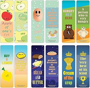 Creanoso Food Idioms Bookmarks Series III (12-Pack) – Funny Idiomatic Expressions Book Page Clippers – Great Stocking Stuffer Gifts for Chefs, Cooks, Food Lovers, Men Women Adult – Business Giveaways