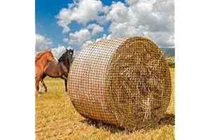 MIYABALA Round Bale Hay Net for Horses,5x5 Feet Knotless Slow Feed Hay Net Feeder for Livestocks,Heavy Gauge Large Hay Net for Horses, Cattle, Sheep in Farms and Pastures