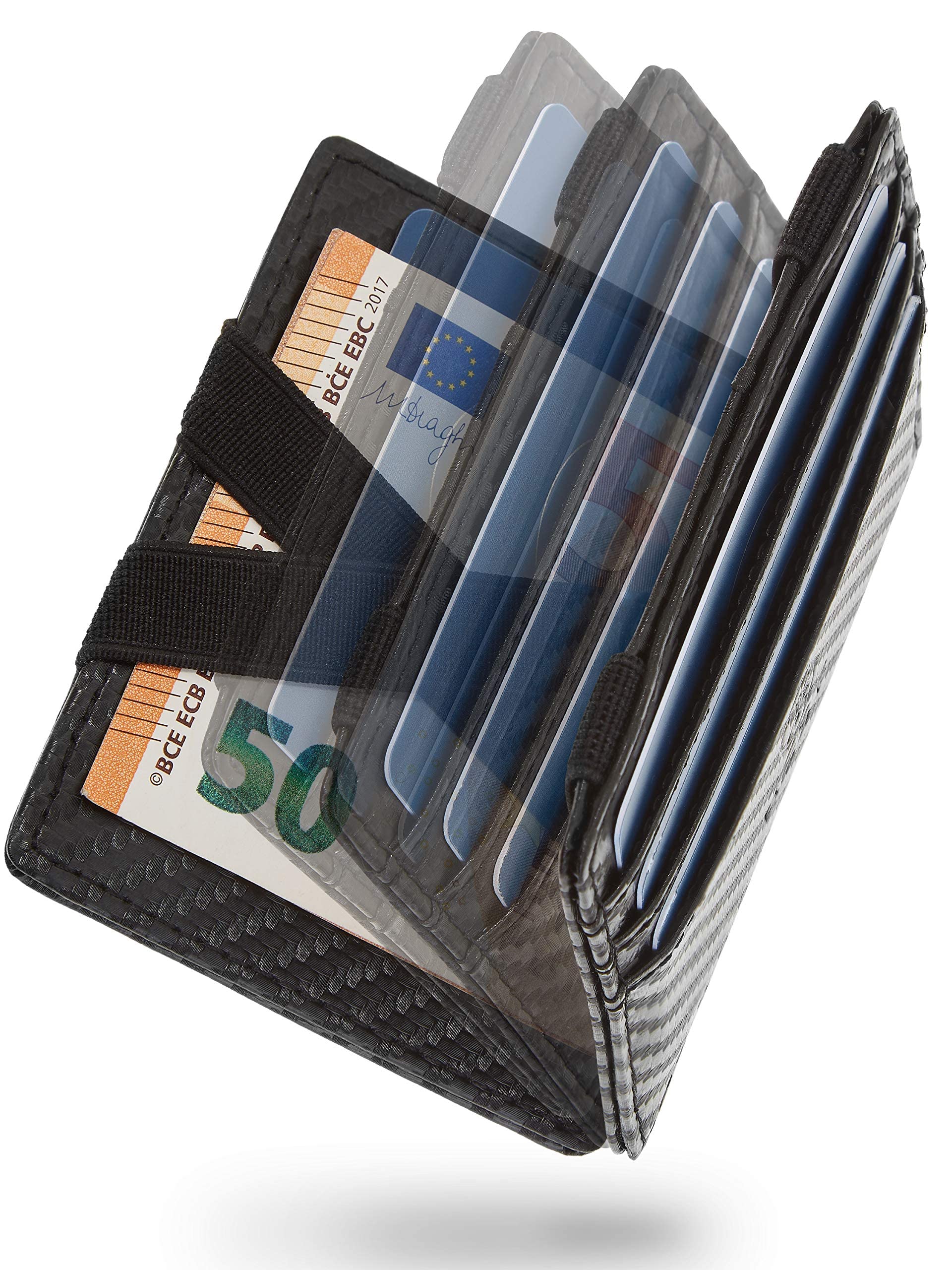 WEST - Anti-hack Credit Card Holder with Coin Compartment - Gift Box Included - Small Men's Wallet with RFID Protection - Security Strips for Banknotes, Carbon, avec poche à monnaie, Carbon