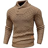 Arcciit Mens Casual Pullover Fall Winter Turtleneck Cable Knit v Neck Fisherman Waffle Sweater