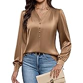 Blooming Jelly Womens Business Casual Tops Dressy Work Long Sleeve Shirts V Neck Silk Satin Blouses Cute Fall Outfits