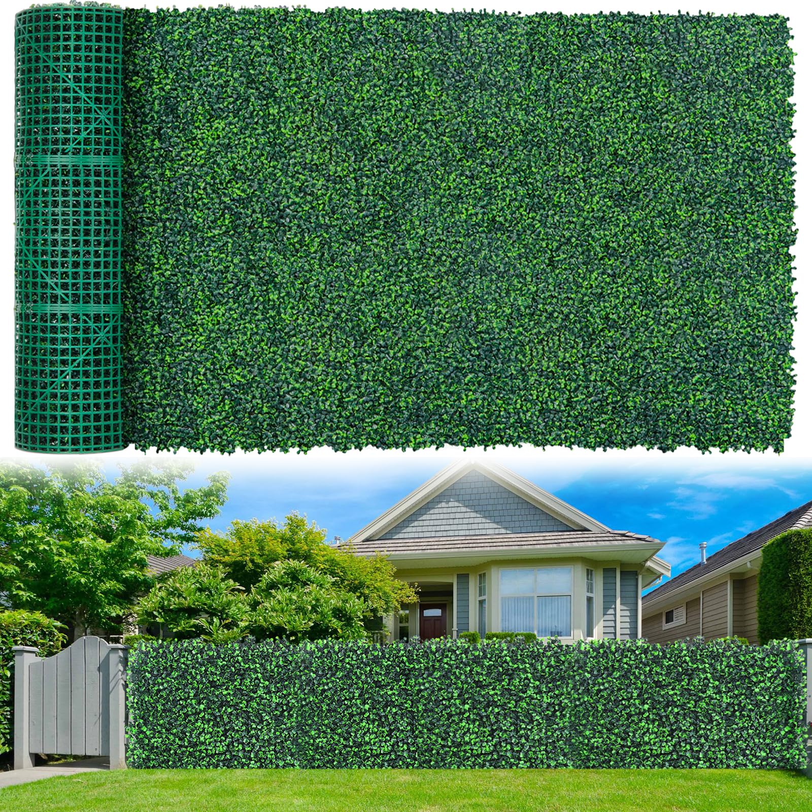 Photo 1 of Grooy Artificial Boxwood Roll Panels,60"x 120"(50 sq.ft) UV-Anti Faux Ivy Leaves Privacy Fence Screen Grass Wall Roll Panels for Indoor Home Decor and Outdoor Garden Backyard