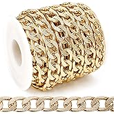 16.4 Feet Gold Plated Chain Roll – 10mm Twisted Chunky Unwelded Brass Curb Chain for Jewelry Making, Aluminum Lightweight Bracelet Necklace DIY Craft, Non-Tarnish Faux Cable Decoration