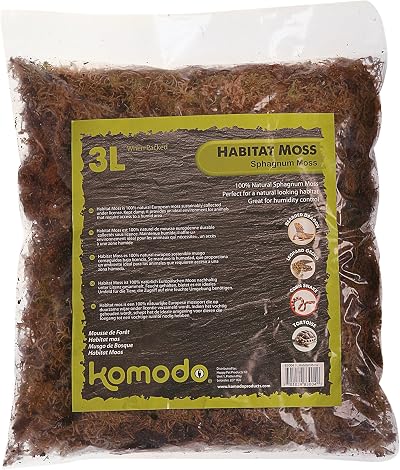 Komodo Habitat Moss 3 Litre Local Sphagnum Moisture Humidity Substrate