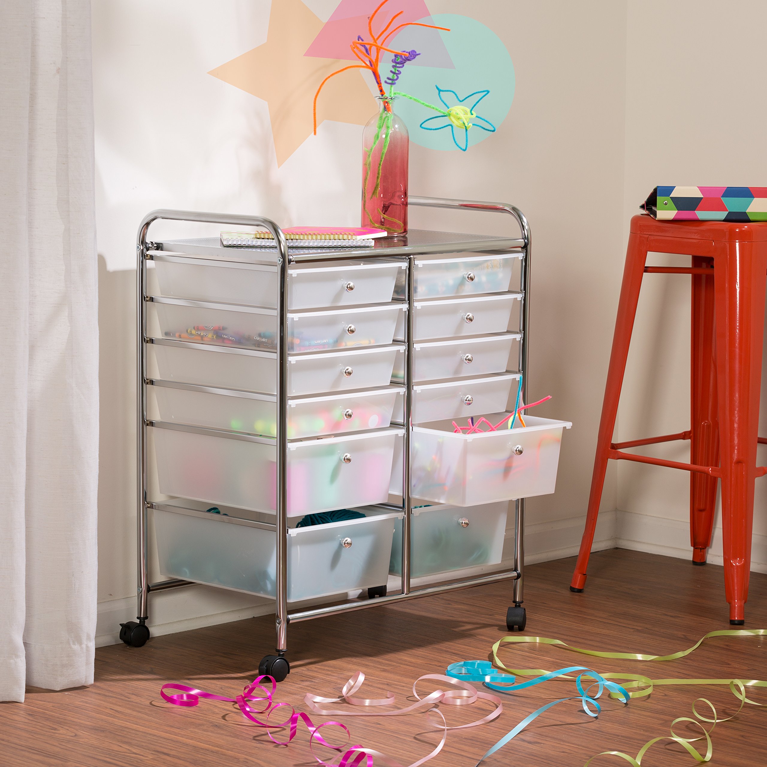 HoneyCanDo Rolling Storage Cart and Organizer with 12 Plastic Drawers