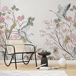 Muravie Cranes and Flowers in White