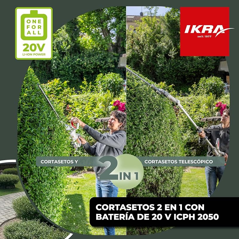 Cortasetos a batería 2en1 ICPH 2050 con Barra telescópica