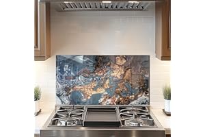 DAIFURONGE Tempered Glass Backsplash For Kitchen Behind Stove,Marbling Stove Back Top Cover,Easy to Clean Glass Splashback, Sink Cover Splash Guard,Home Kitchen Wall Decor (blue, 30"x16"(76.2x40.64cm))