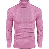 nine bull Mens Slim Fit Turtleneck Sweater Cable Knit Thermal Pullover Sweater