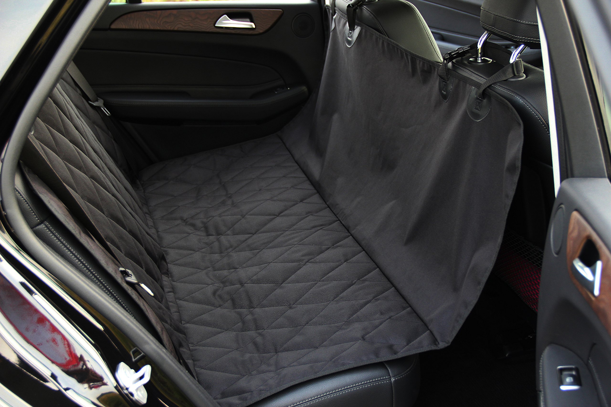 INNX Dog Seat Cover, Quilted Hammock Bench Pet Seat Cover for Sedan Cars, Trucks, SUVs or Minivans, Waterproof (Quilted Ballistic Hammock, Black, 58\