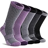 DYW Womens Merino Wool Hiking Socks Thermal Warm Winter Boot Crew Socks Cushion Work Walking Gift Socks 5 Pairs
