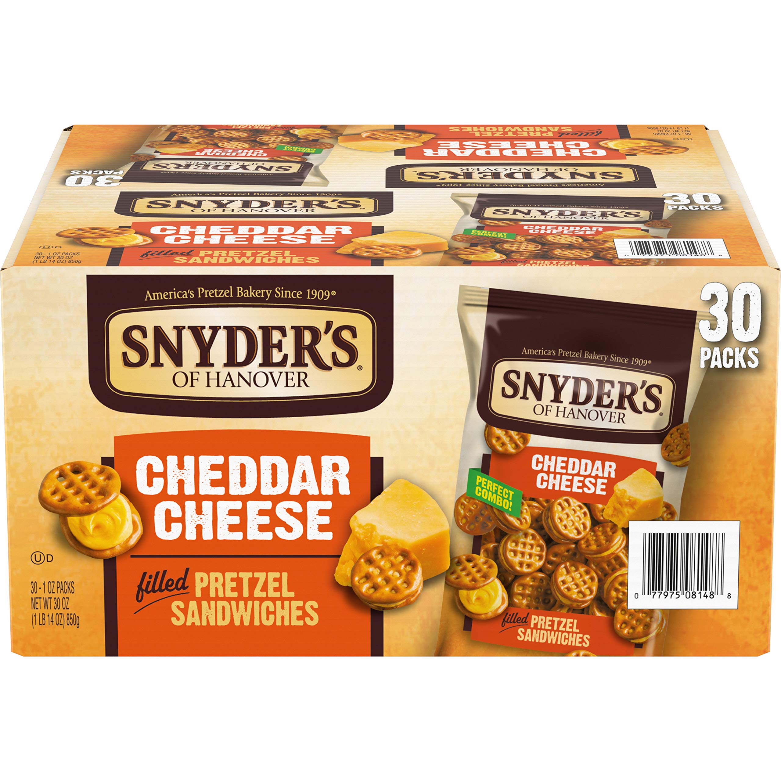 Snyder's of Hanover Pretzel Sandwiches, Cheddar Cheese, Snack Packs, 30