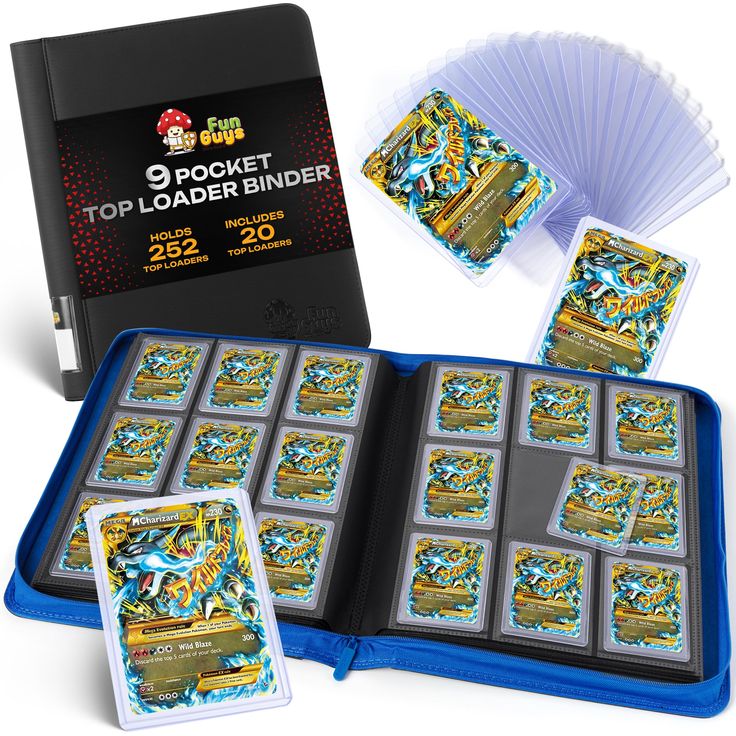 FunGuys Toploader Binder, Trading Card Binder Storage, 252 9 Pocket Top Loader Pokemon Binder, Card Collection for Yugioh, MTG, TCG, Card Folders for Trading Cards — image 1