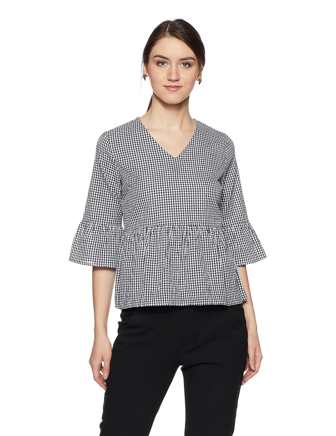 symbol amazon brand women's checkered loose fit top