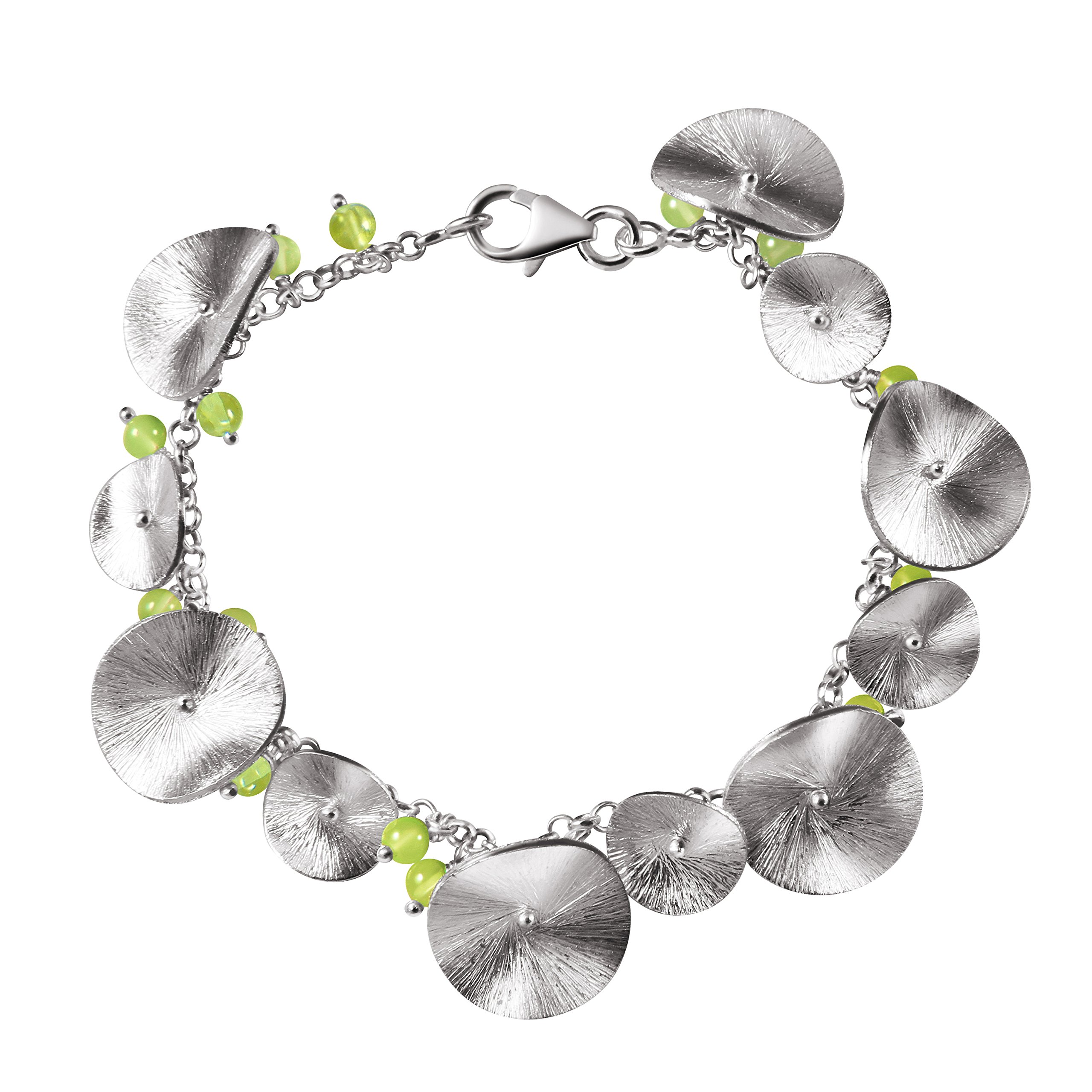 Franki Baker Pretty Edinburgh 925 Sterling Silver & Green Peridot Gemstone Lily Pad Charm Bracelet 18cm