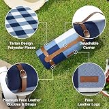 VonShef Picnic Blanket Blue White Tartan 180x147cm Waterproof Backing view 2
