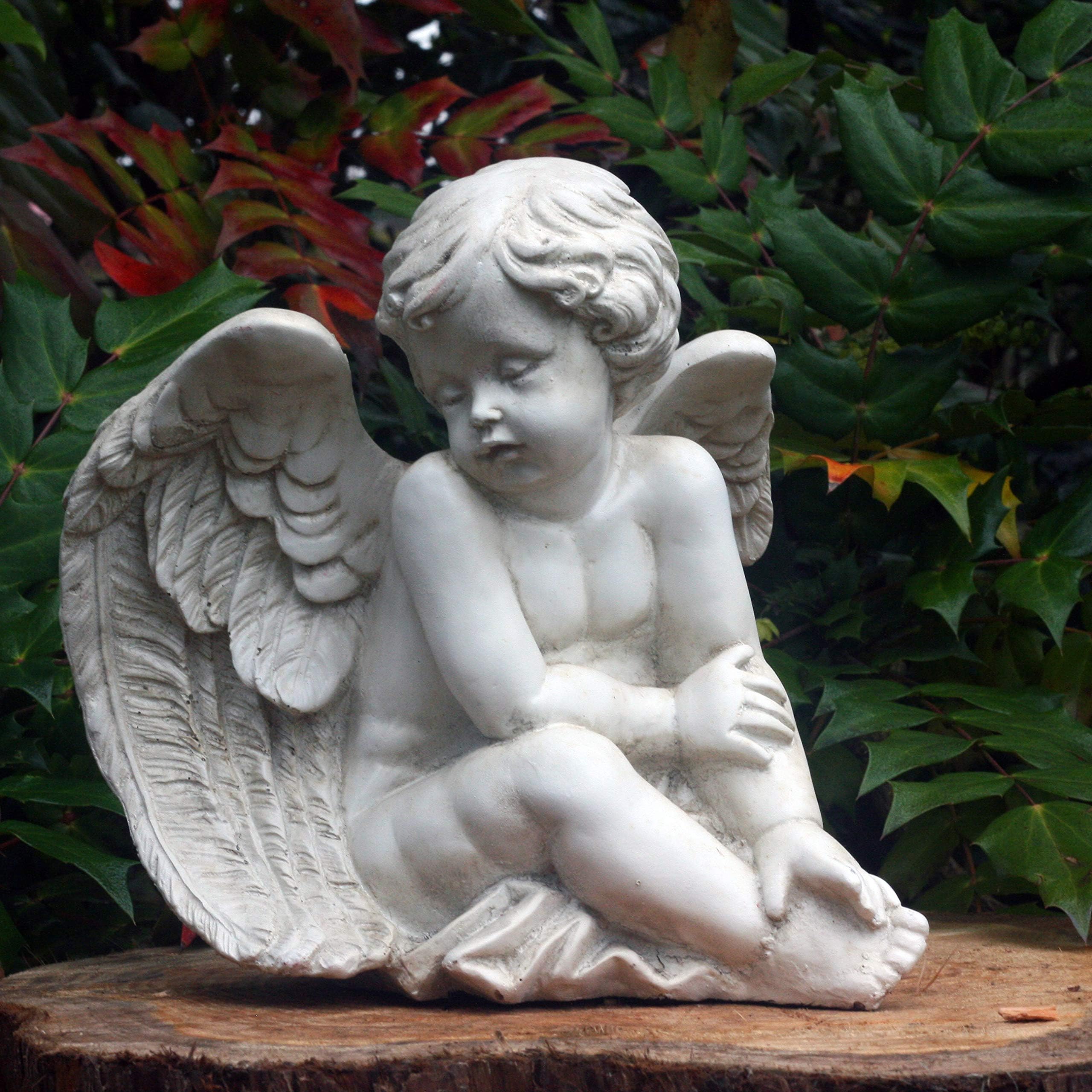 Garden Angel Cherub, polyresin, antique stone colour