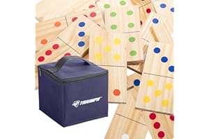 TRIUMPH SPORTS Triumph 28-Piece Wood Lawn Outdoor Large-Format Domino Set Includes Storage Carry Bag