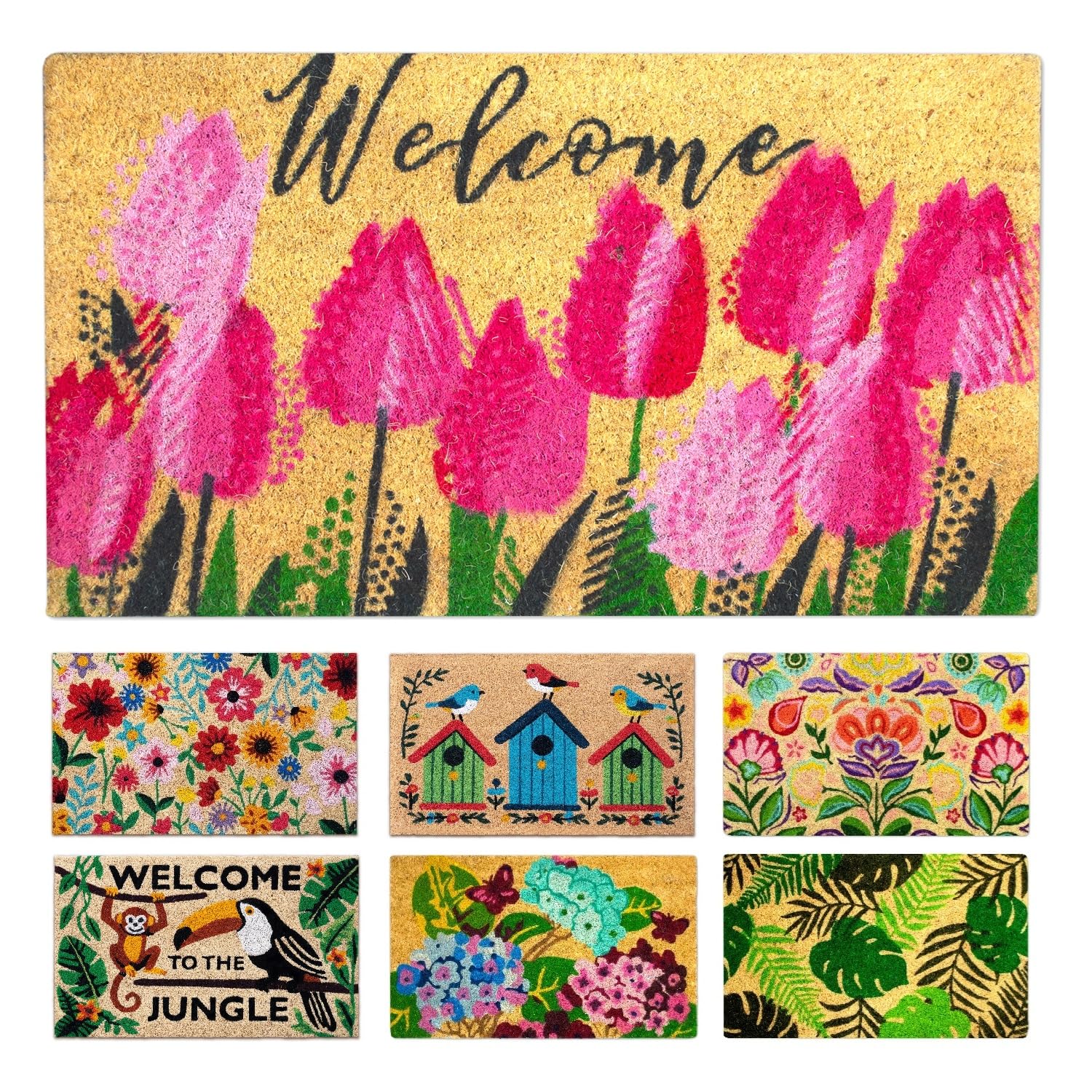 LUA VIKA Coir Doormat - Tulips - 40x70 cm - Outdoor Door mat - Front Door mat outside - Doormats outside