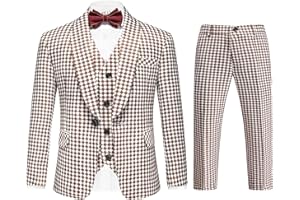 MOGU Boys 3-Piece Houndstooth Tuxedo Suit Set - Slim Fit Shawl Lapel Outfit Blazer Vest Pants Kids' Weddings Ring Bearer