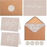 100 Bulk Khaki Thank You Cards with Kraft Envelopes and stickers - 4 Minimalistic Designs Blank Thank You Notes with Envelopes beige for business Wedding Bridal Gift Baby Shower Business Graduation