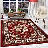Antep Rugs Alfombras Oriental Traditional 8x10 Non-Skid (Non-Slip) Low Profile Pile Rubber Backing Indoor Area Rugs (Maroon, 7'10" x 10')