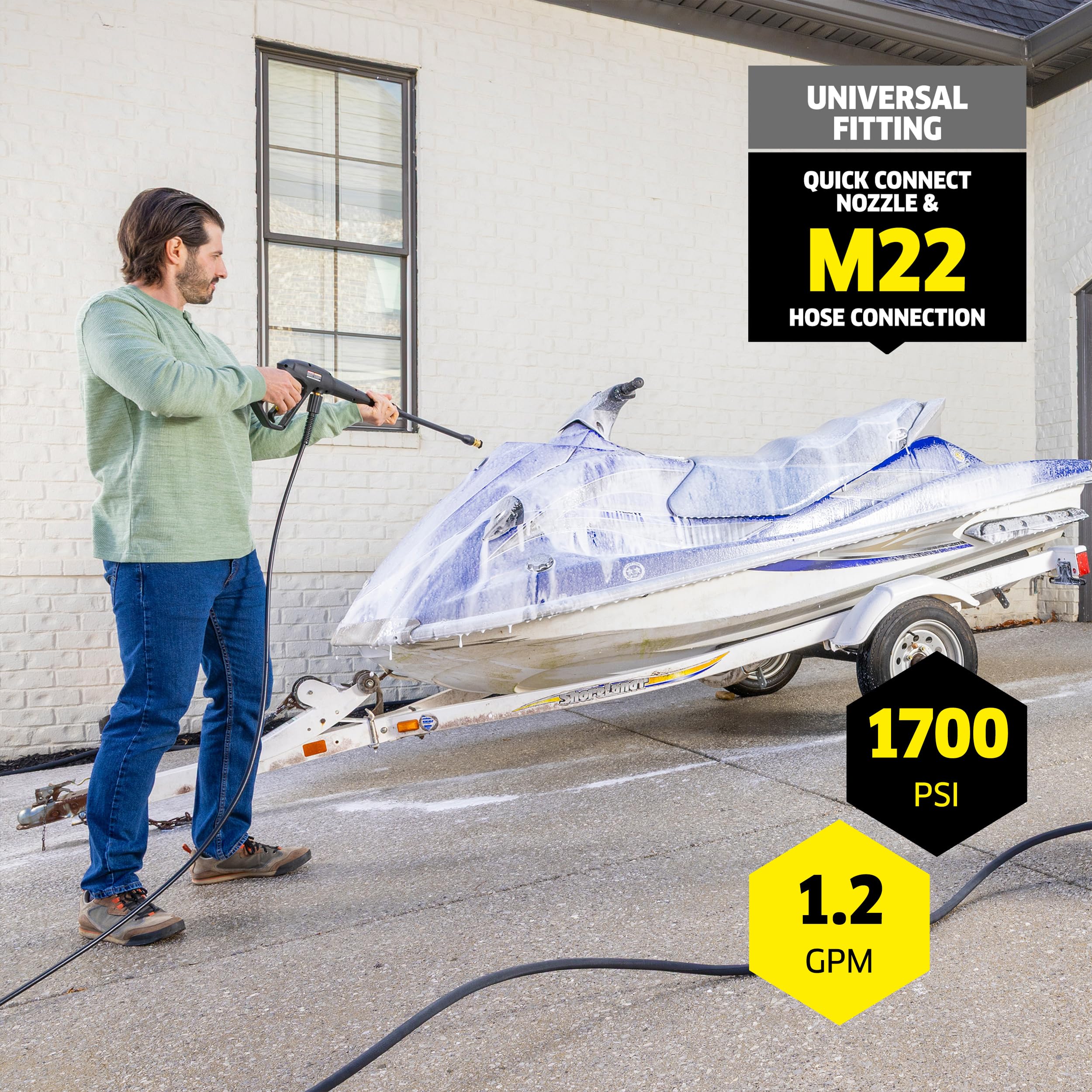 Kärcher Pressure Washer K1700, CETA Certified, 3 Spray Nozzles, Detergent Tank, for Cars, Driveways, Siding, Patios, 1.2 max. GPM
