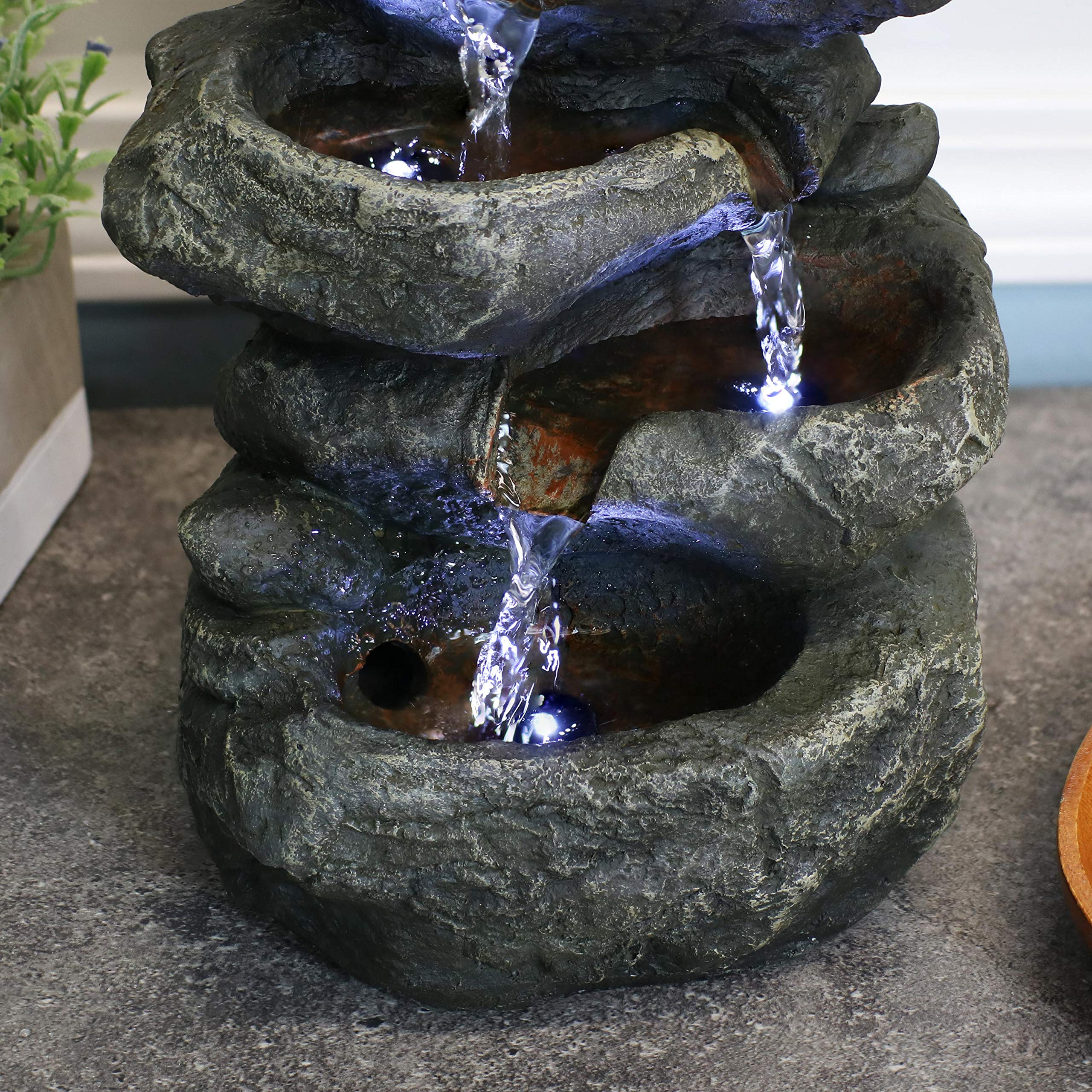 Sunnydaze Tabletop Water Fountain With Led Lights Stacked Rocks