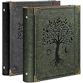 OVESMUSL 2 Pack PU Leather 3 Ring Binder, 2 Inch Green Black | Fits 8.5x11 letter paper, holds 500 sheets, loose leaf organizer