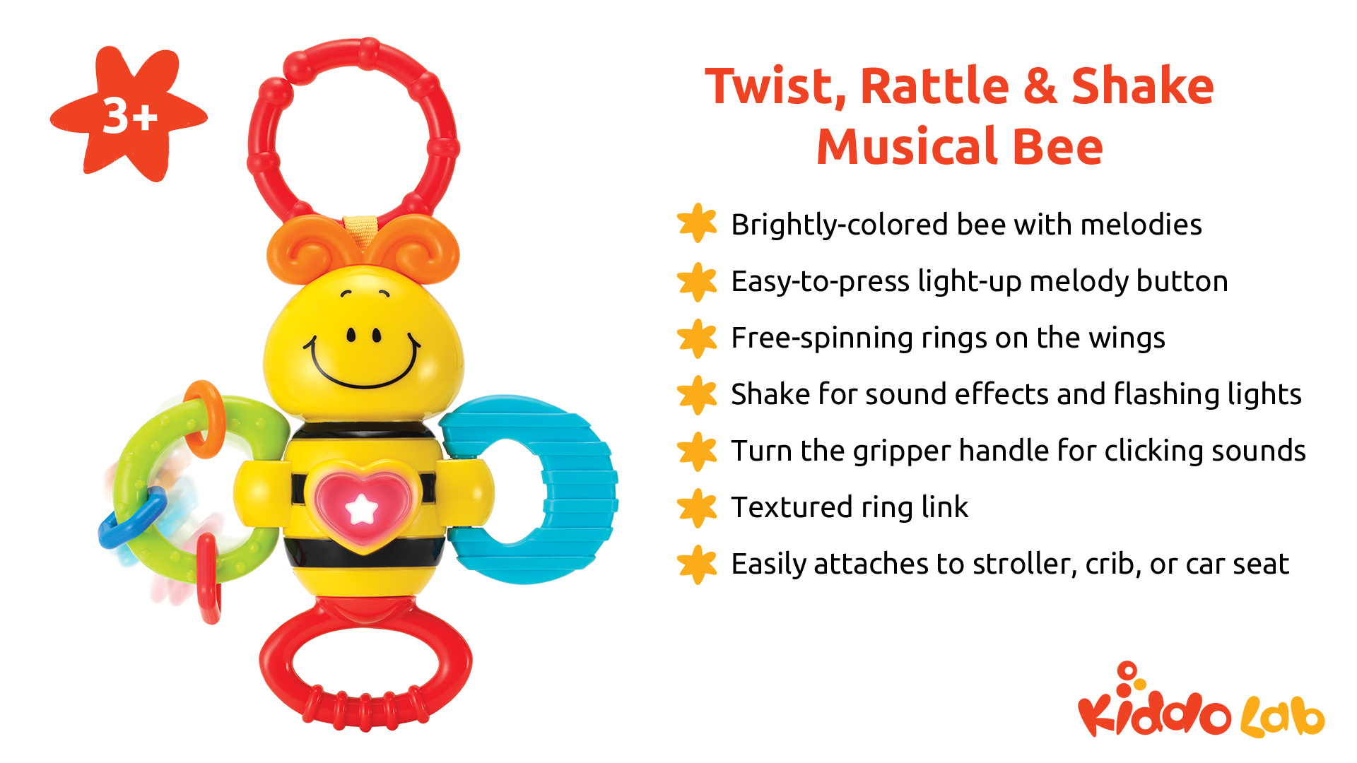 Amazon.com : KiddoLab Twist & Rattle Musical Bee Light-Up
