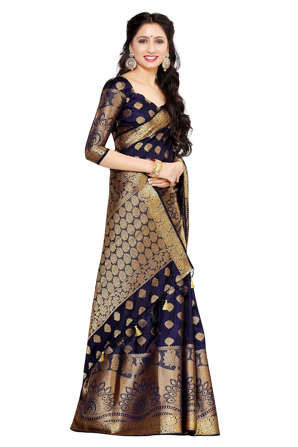 mimosa women's art silk saree with blouse piece (4050-241-sd-nvy,navy blue,free size)