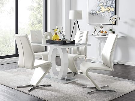 Furniturebox Uk Giovani Modern Grey White High Gloss Glass Dining Table And 4 Premium Willow Chairs Set Dining Table 4 White Willow Chairs Amazon Co Uk Kitchen Home