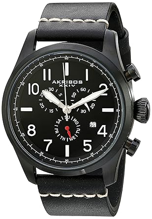 Akribos XXIV Mens AK705BK Ultimate Swiss Chronograph Black Leather Strap Watch