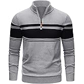 TACVASEN Men's Quarter Zip Sweaters Cotton Pullover Sweater Striped Casual Fall Winter Warm Pullover Sweatshirts