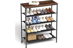 Z&L HOUSE 5 Tier Shoe Rack Organizer for Entryway, Sturdy Black Metal Framed Free Standing Shoe Shelf, Uniquely Versatile and Spacious Wood Top Storage, Shoe Stand for Garage Closet Hallway