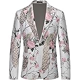 MOGU Mens Floral Blazer Paisley Suit Jacket Notched Lapel Tuxedo Men's Sport Coat for Casual Party Prom
