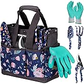 WORKPRO 5PCS Garden Tool Set, Aluminum Heavy Duty Gardening Tool Set with Garden Tool Bag, Outdoor Garden Hand Tools, Blue Insect and Flower