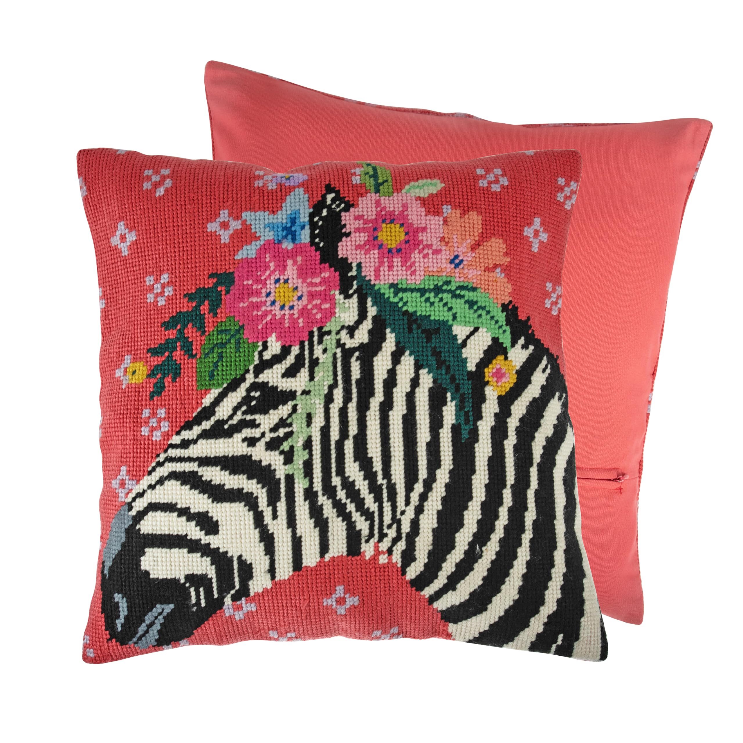 Trimits Half Stitch Cross Stitch Cushion Kit, Cushion Back Included, Pre Printed Canvas, Yarn and Needle Included 40 x 40cm (15.75 x 15.75in), Zebra
