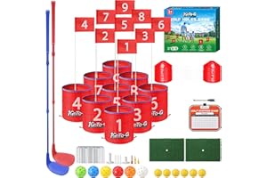 1GoTo-G Golf Bucket Game, Backyard Golf Game for Kids and Adults - Portable 9 Holes Golf Course Play Outdoor, Lawn, Park, Beach, Yard, Camping with Club.