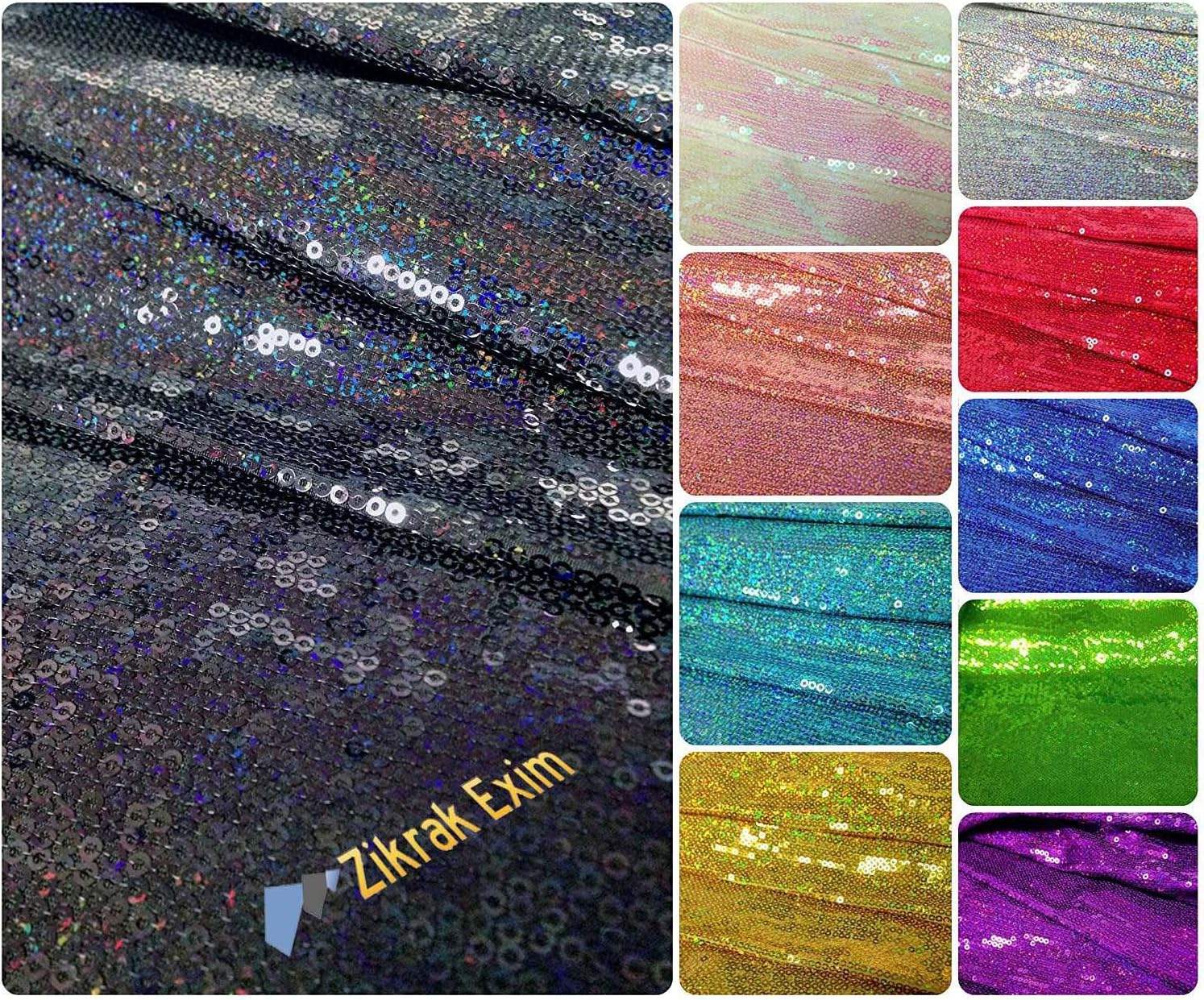 ZIKRAK EXIM Sequins Shiny Glitz Handmade Knit Fabric (Black, 1m)