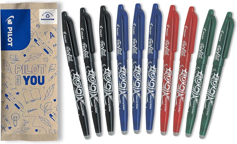 PILOT FriXion Ball Erasable Rollerball Pen Set of 10 Blue Black Red Green