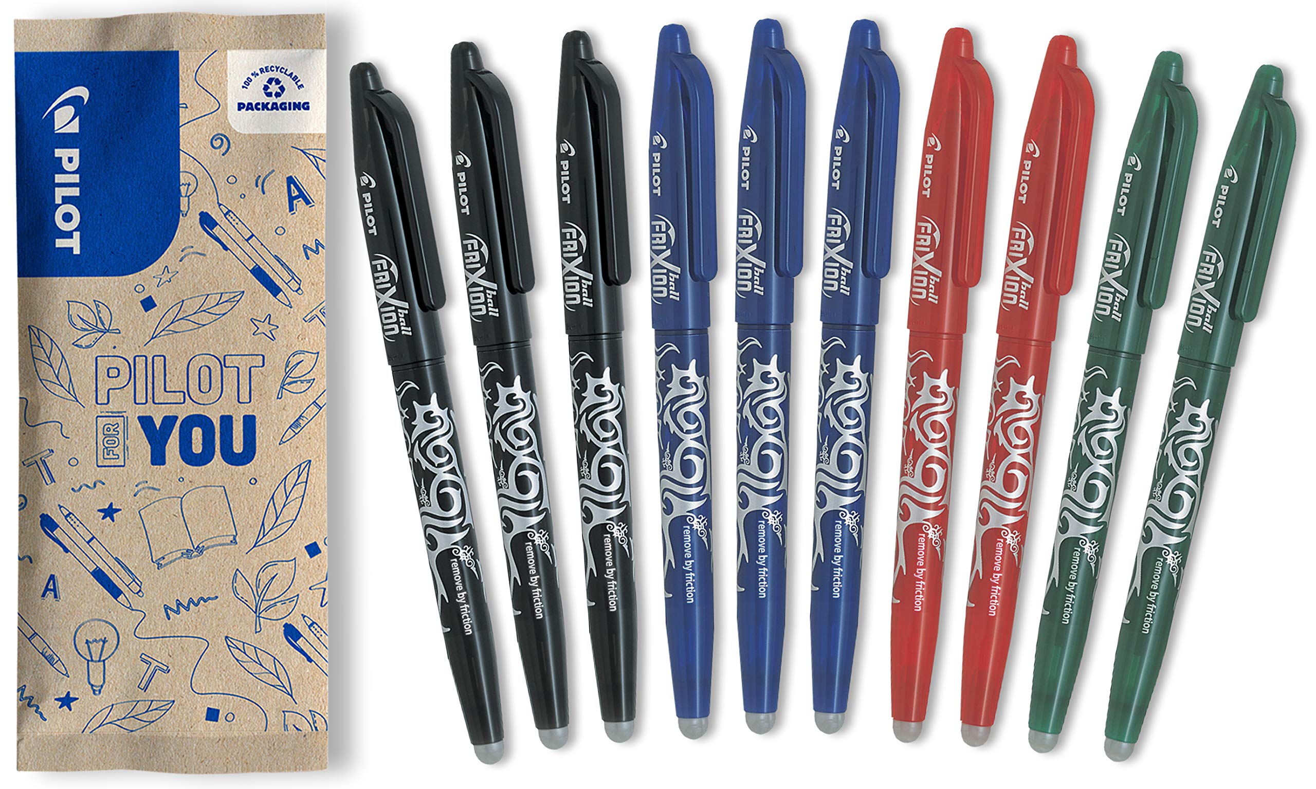 PILOT FriXion Ball Erasable Rollerball Pen Set of 10 (Blue, Black, Red, Green)