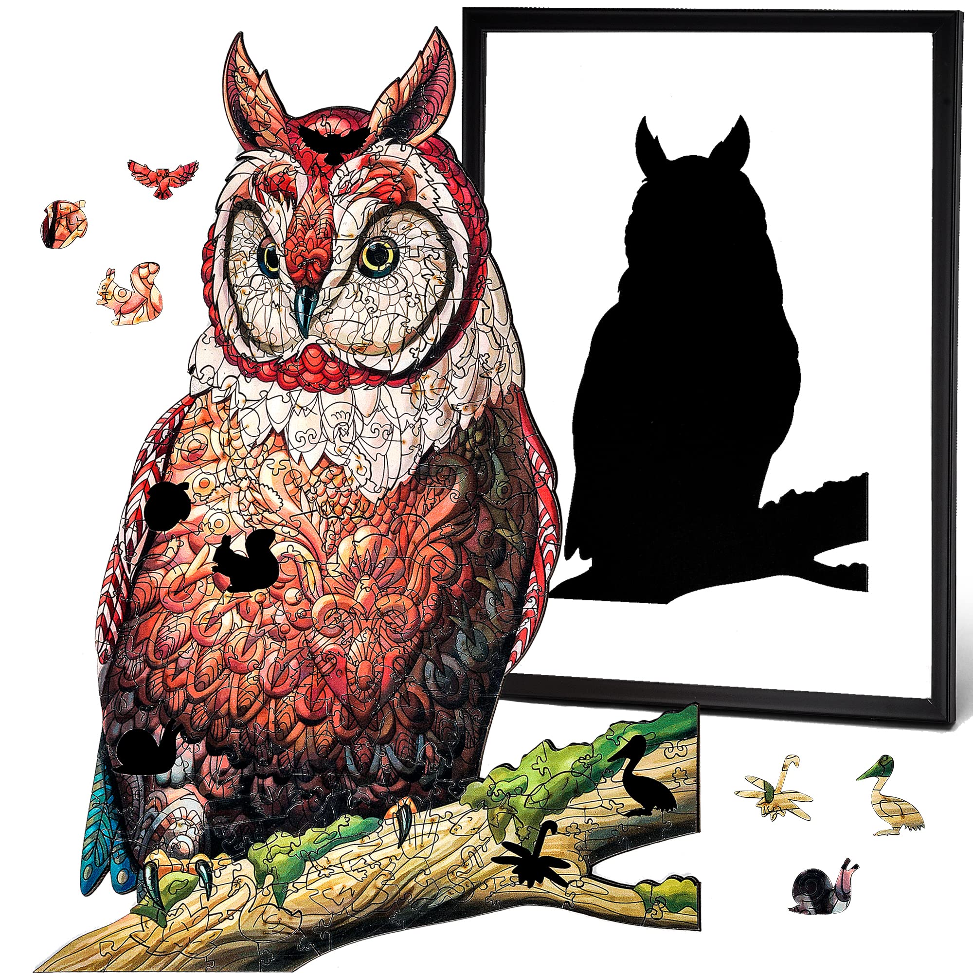Magnetic Magnetic Wooden Jigsaw Puzzles With Frame For Adults - Wooden Puzzle Wall Art - Landscape Lazer Wood Cut Puzzles - Birthday Gift (Imperial Owl)